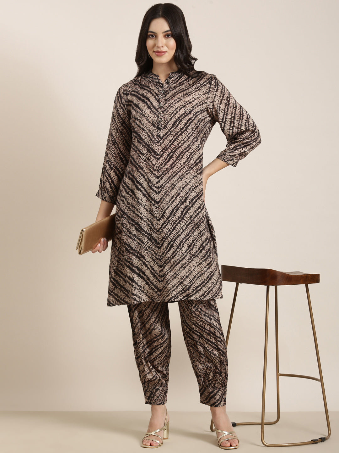 Women A-Line Black Abstract Kurta and Patiala Set