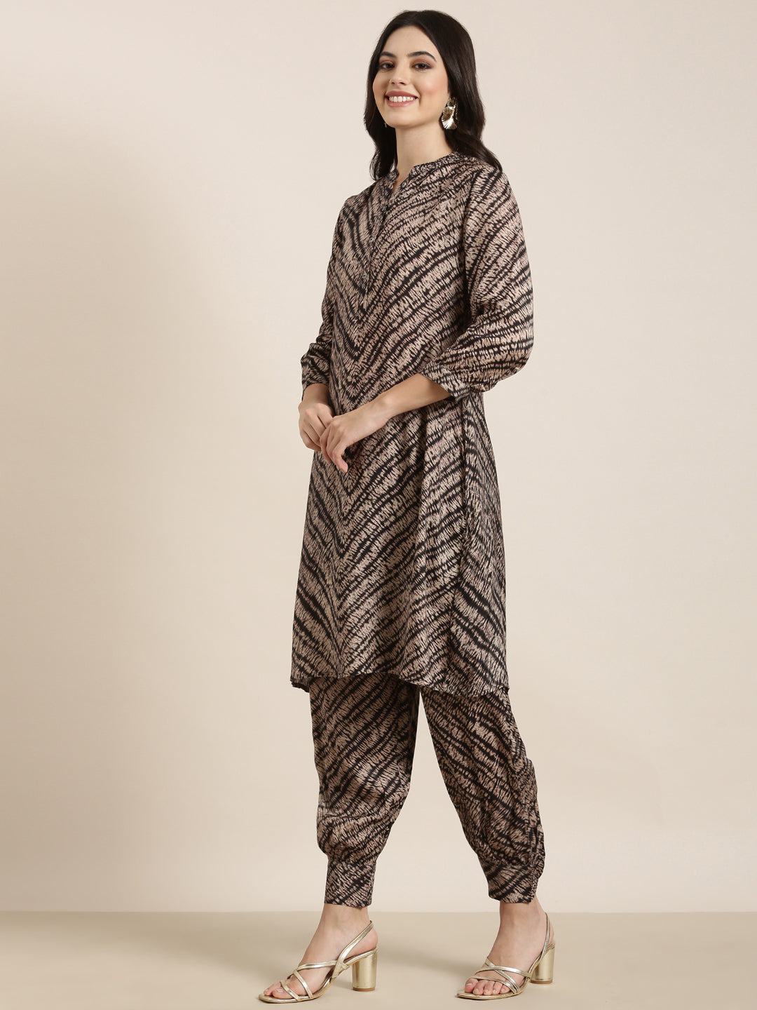 Women A-Line Black Abstract Kurta and Patiala Set