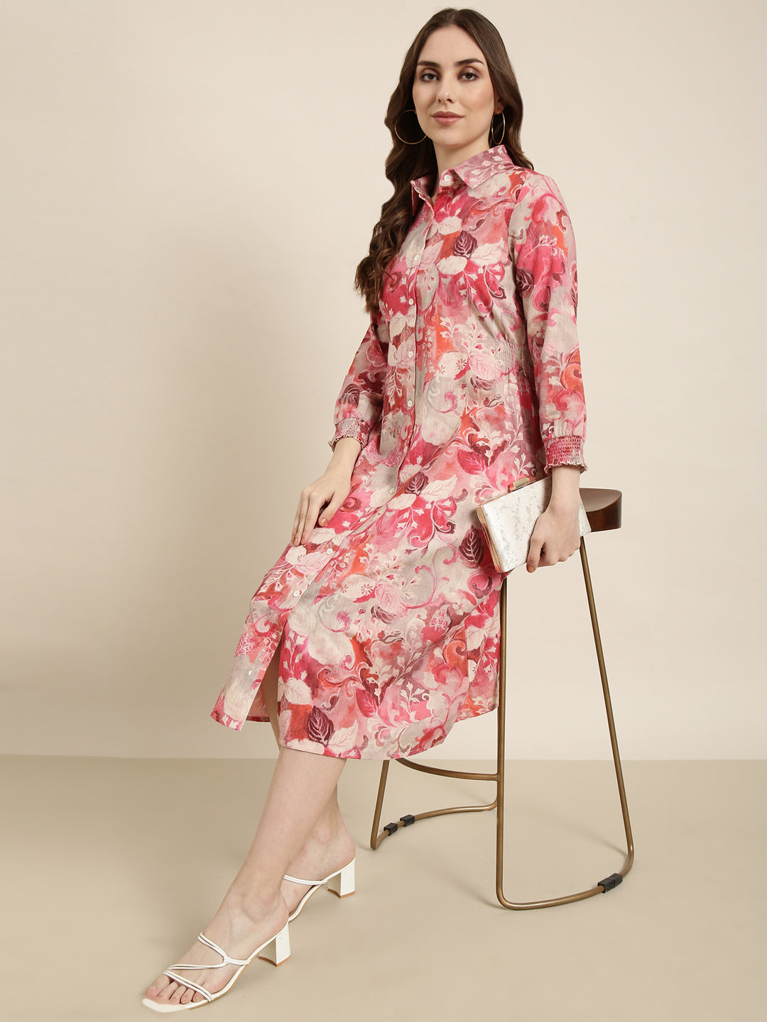 Women Pink Floral A-Line Dress