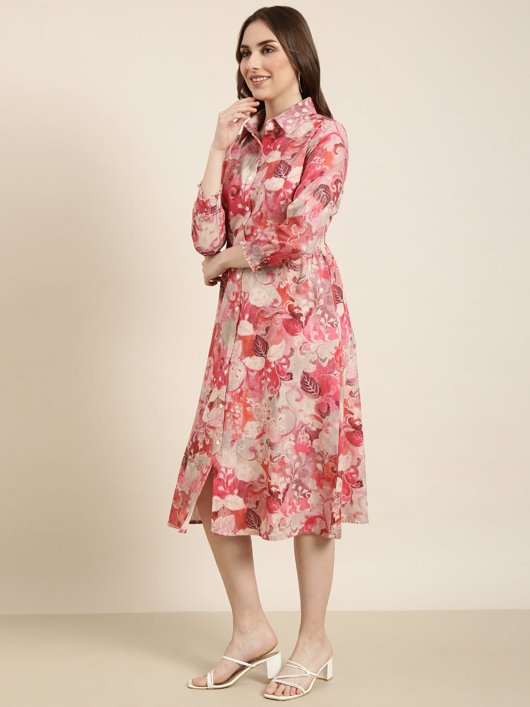 Women Pink Floral A-Line Dress