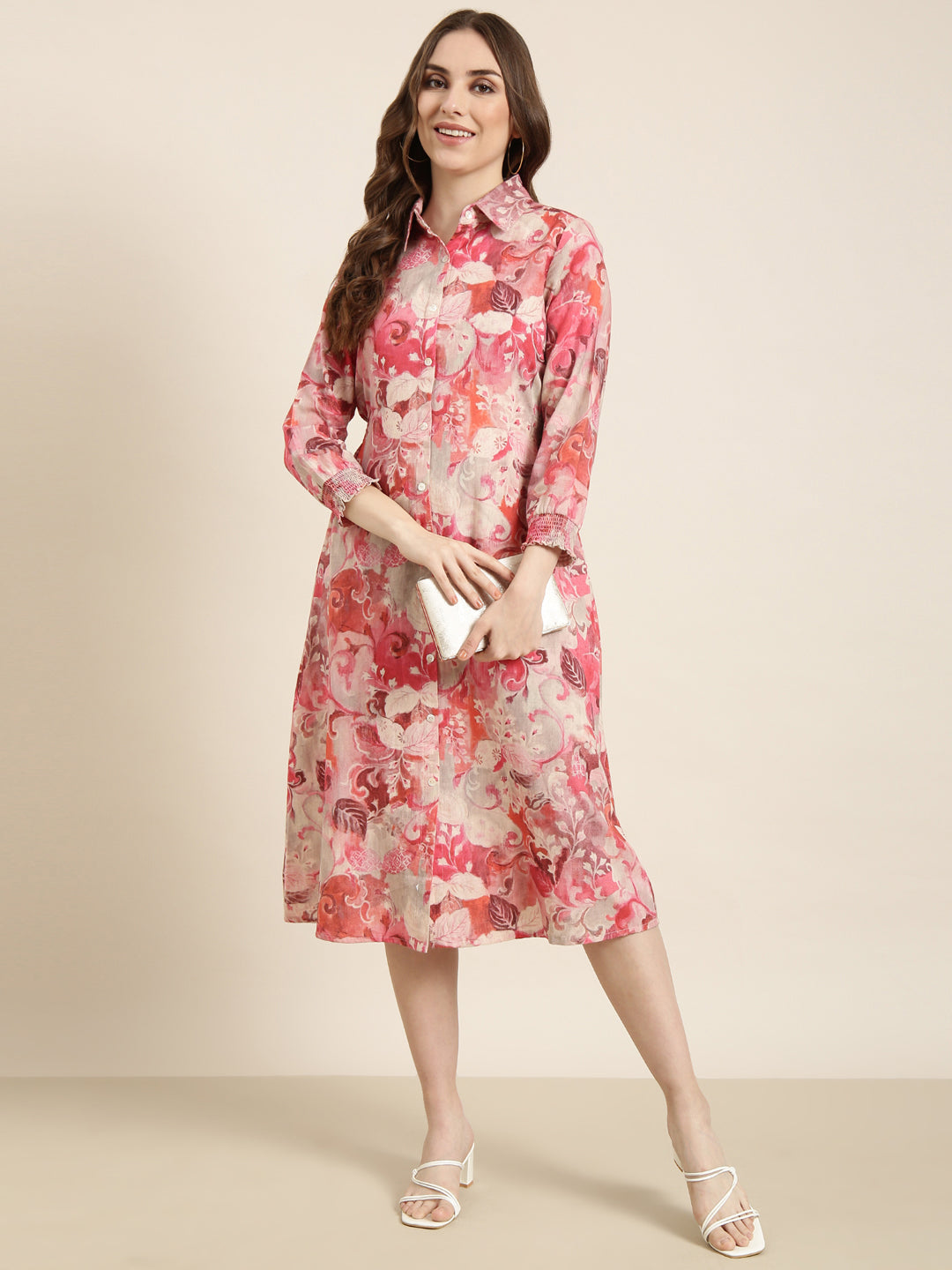 Women Pink Floral A-Line Dress