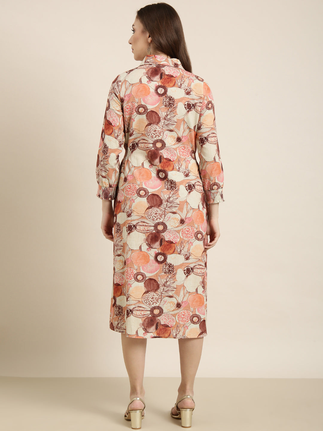 Women Brown Floral Shirt Dress