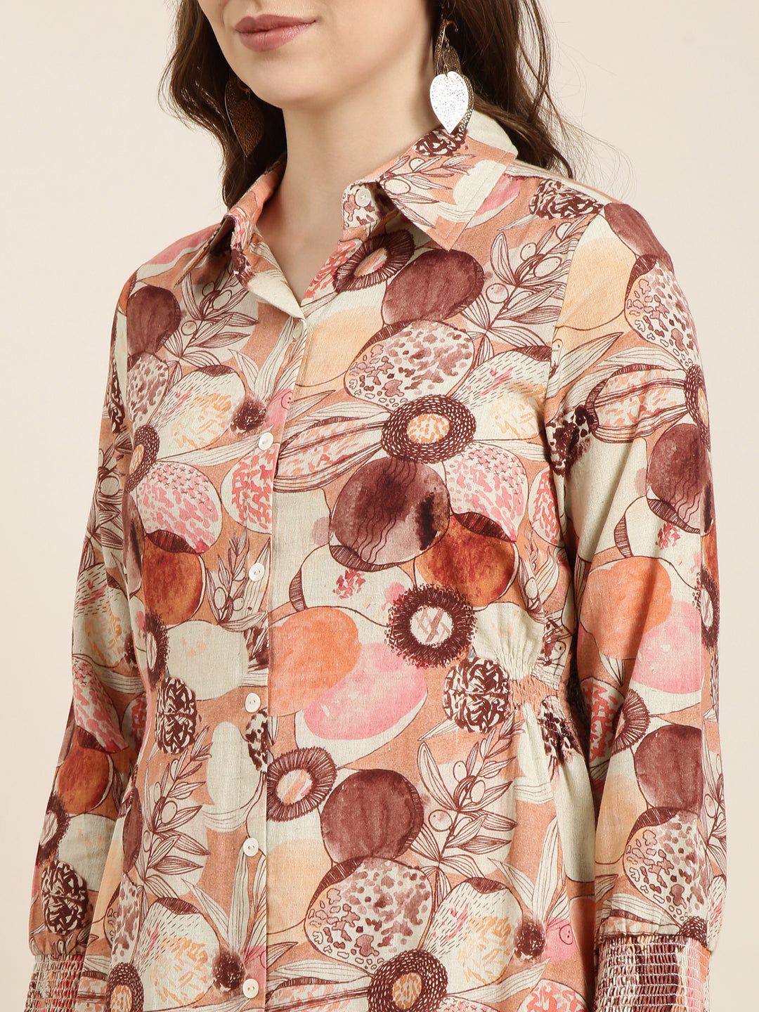 Women Brown Floral Shirt Dress