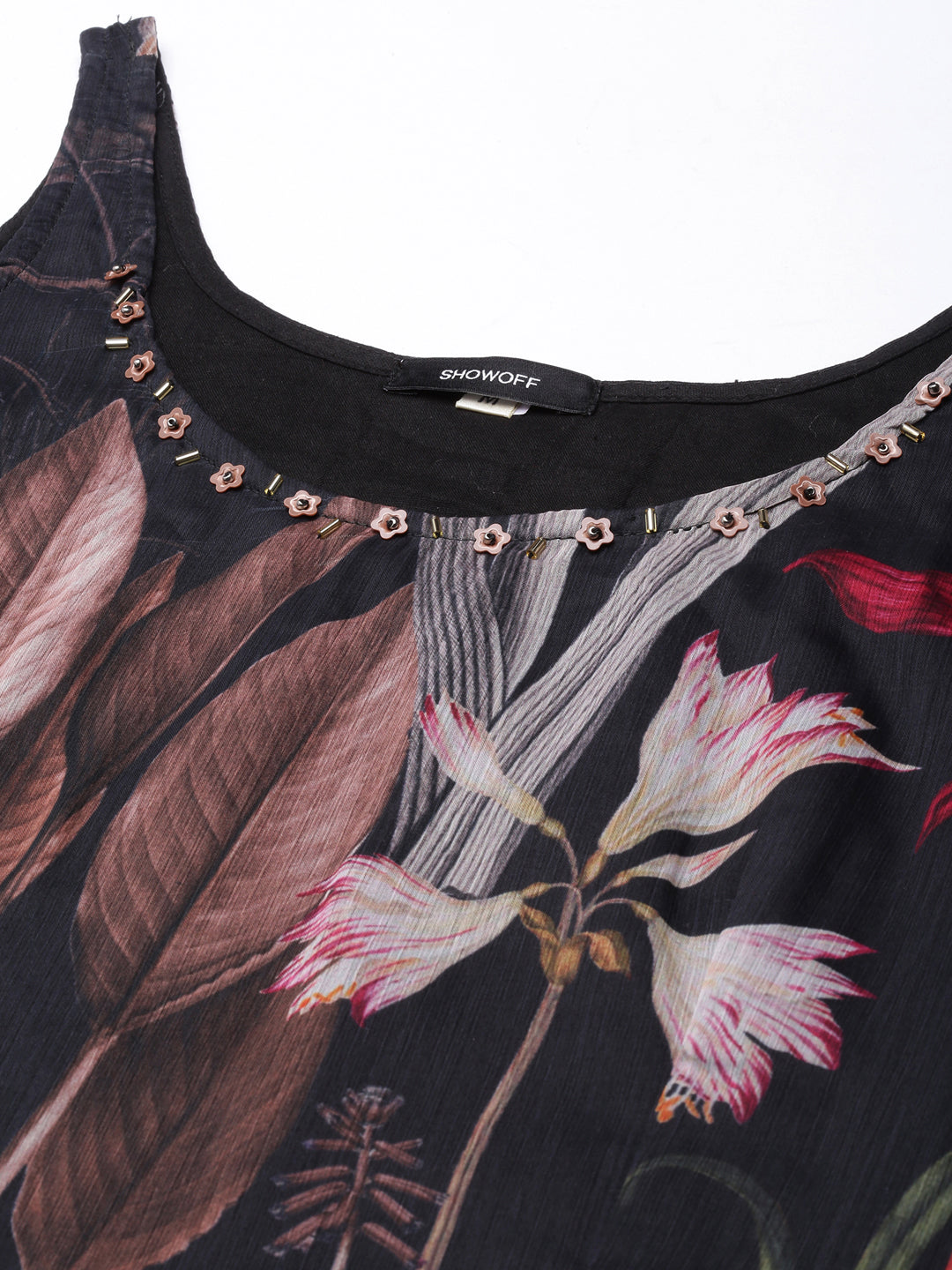 Women's Black Floral Printed Kurta Set with Shrug