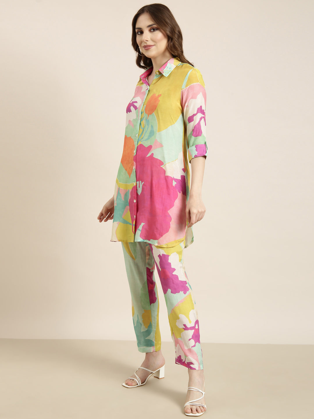 Women Green Printed Tunic & Trousers Set