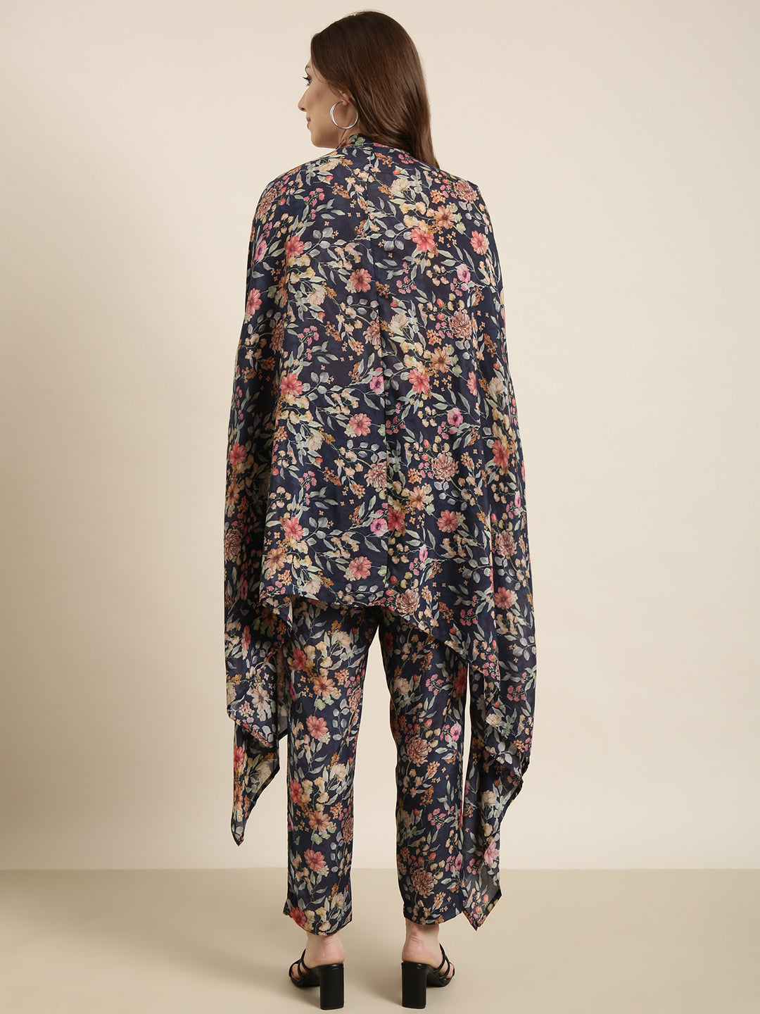 Women's Blue Floral Printed Kaftan Kurta Set