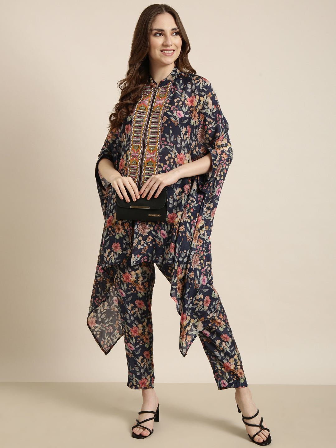 Women's Blue Floral Printed Kaftan Kurta Set