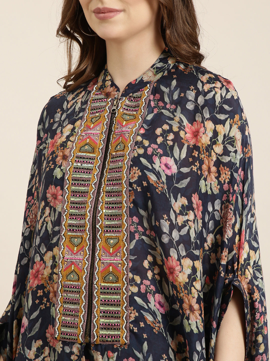 Women's Blue Floral Printed Kaftan Kurta Set