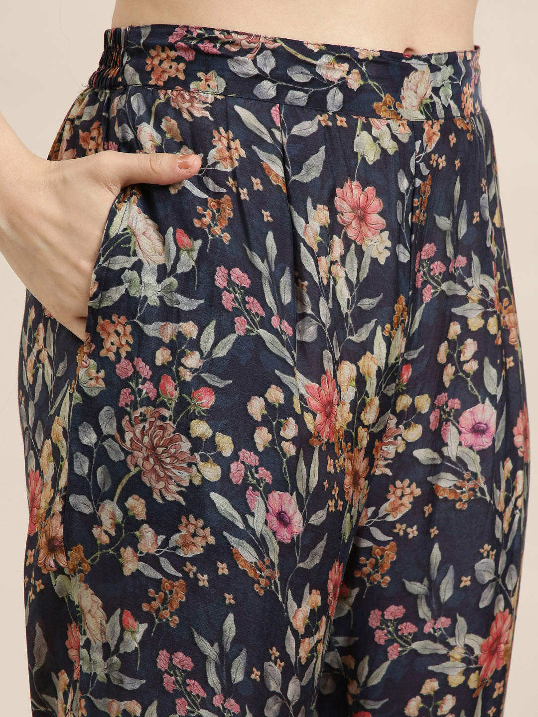 Women's Blue Floral Printed Kaftan Kurta Set