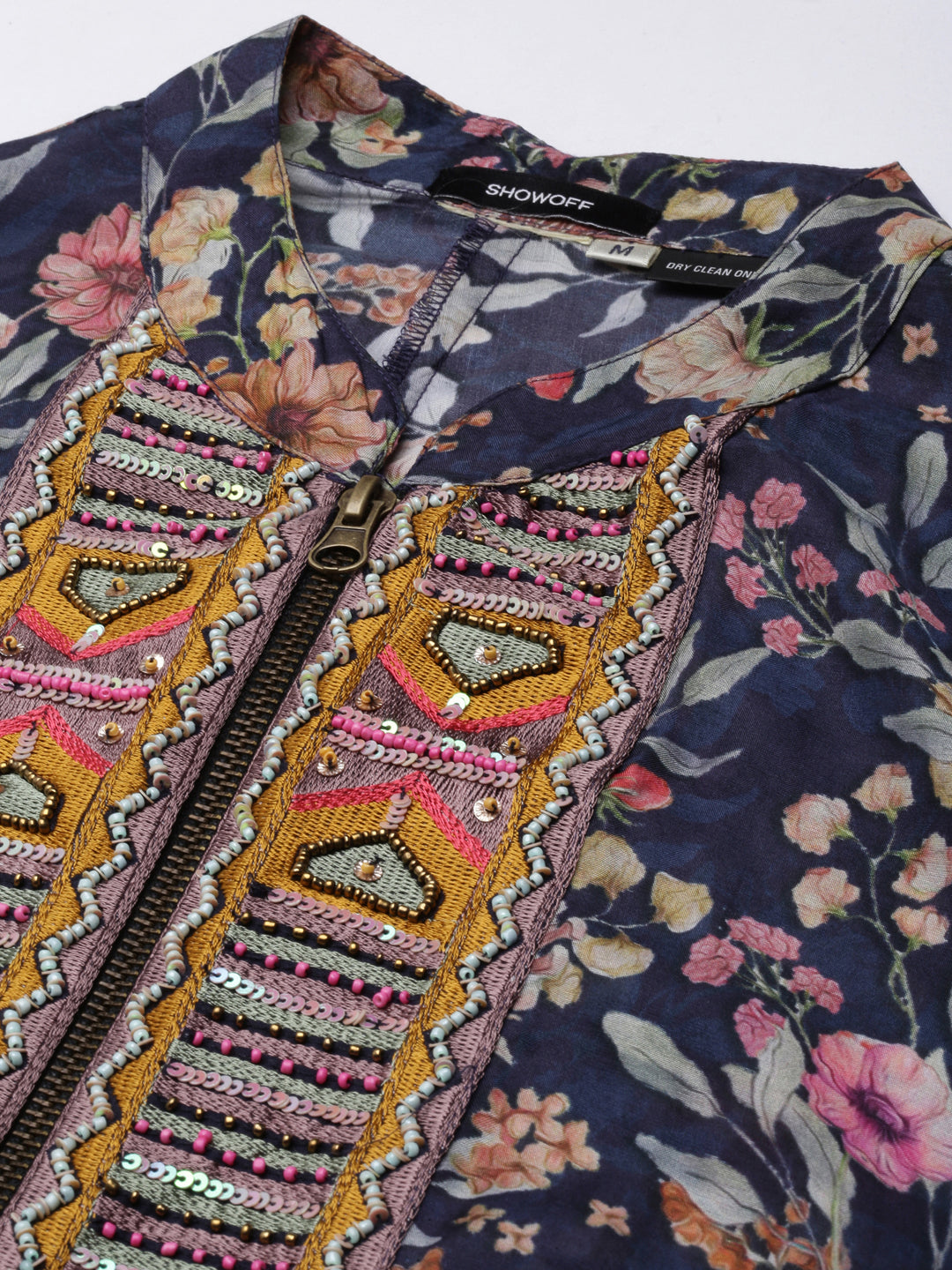 Women's Blue Floral Printed Kaftan Kurta Set