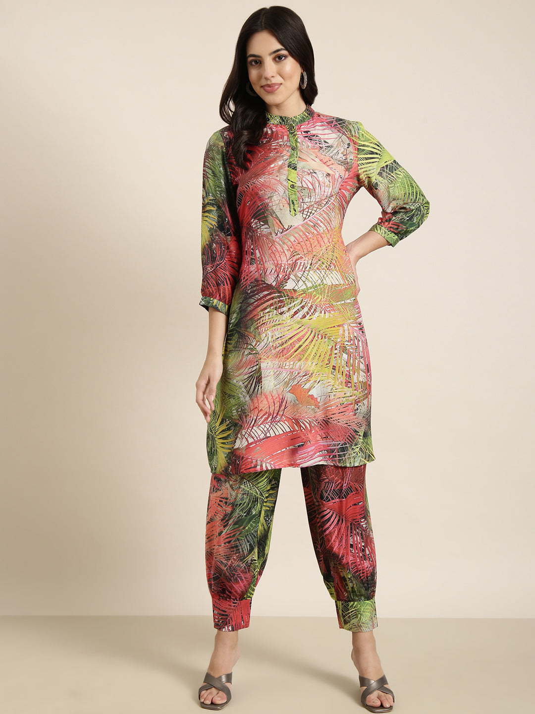 Women A-Line Multi Floral Kurta and Patiala Set