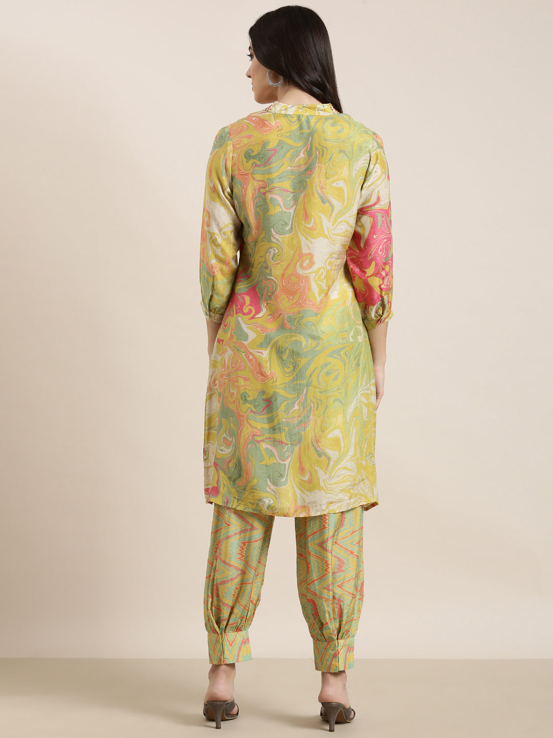 Women A-Line Green Abstract Kurta and Patiala Set