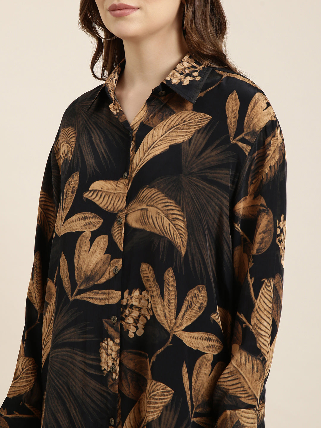 Women's Navy Blue Tropical Printed Shirt & Trousers Set