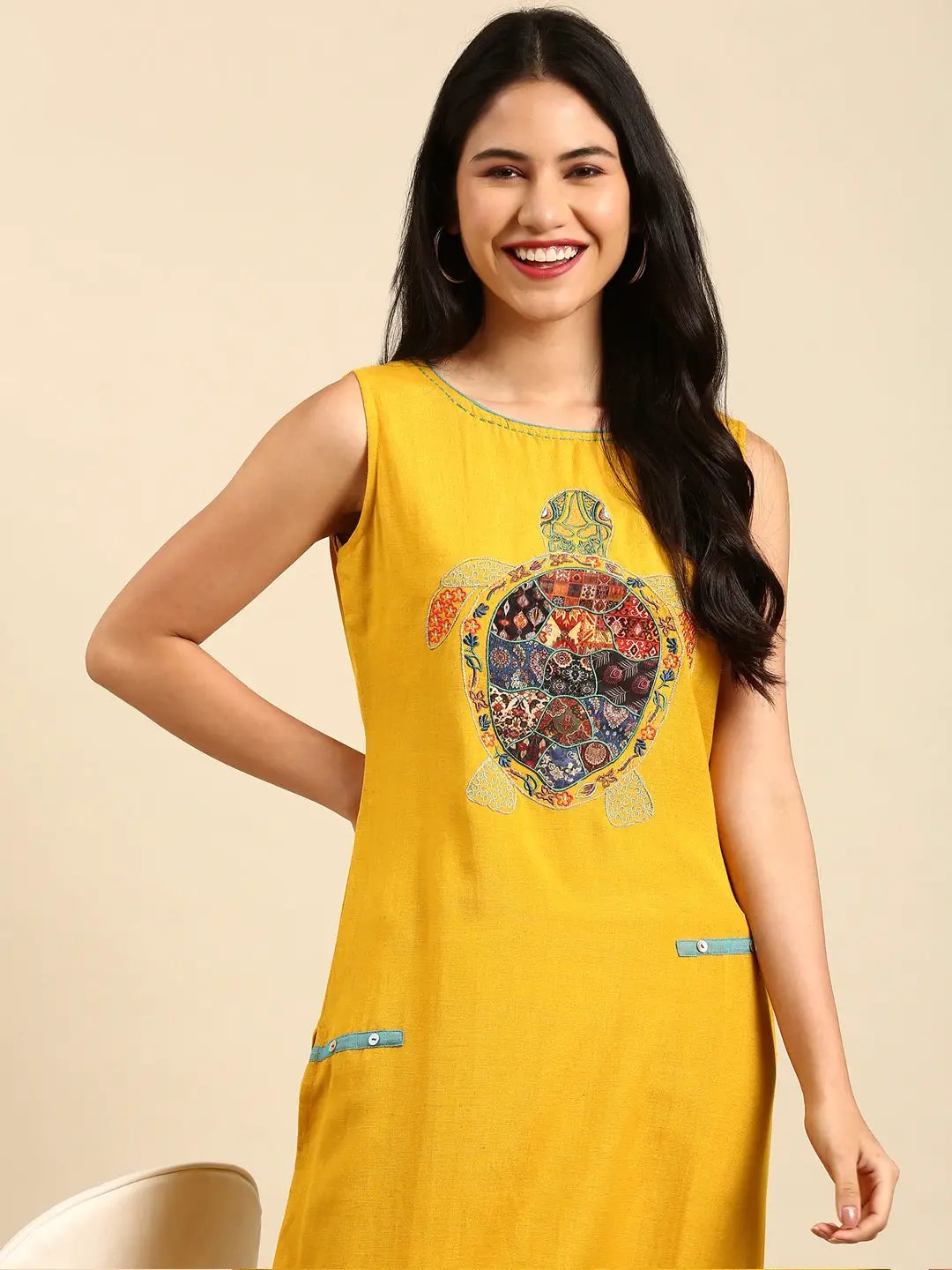Women's Yellow Embroidered Straight Kurta