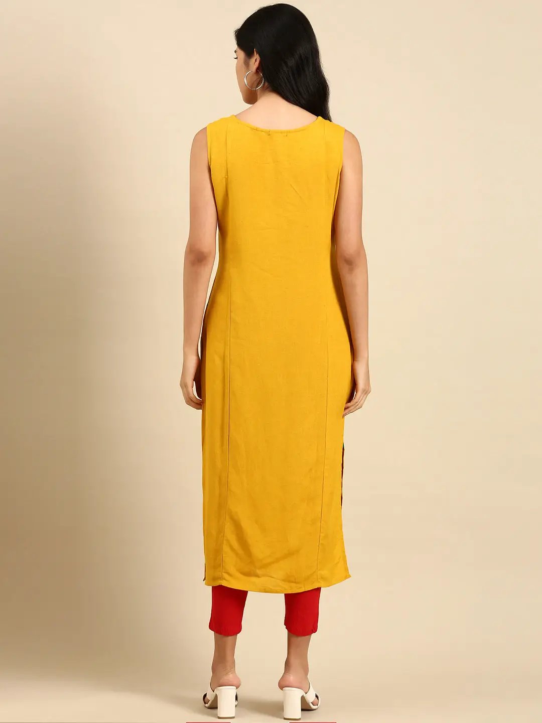 Women's Yellow Embroidered Straight Kurta