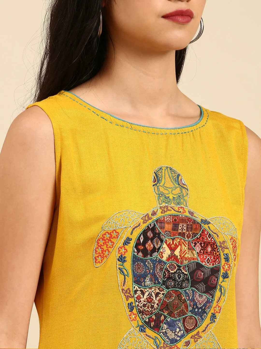 Women's Yellow Embroidered Straight Kurta