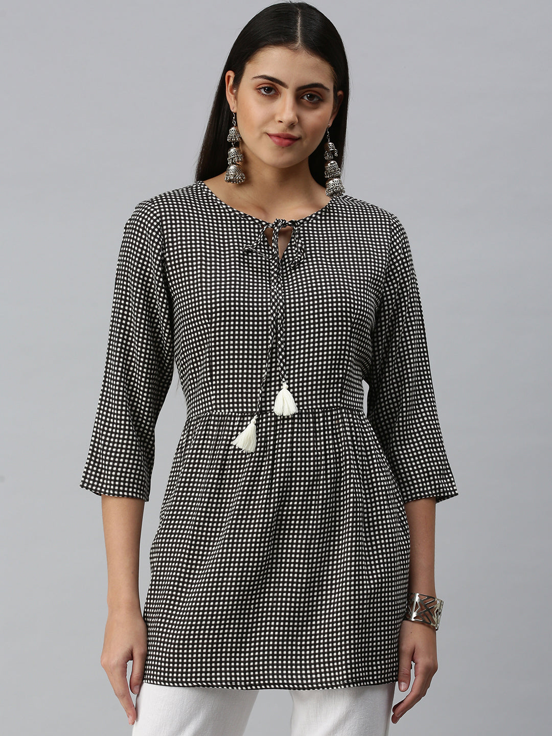 Women's Black Checked A-Line Kurti