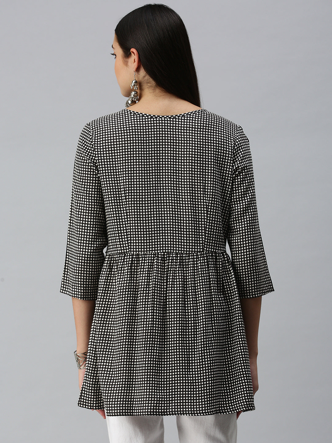 Women's Black Checked A-Line Kurti