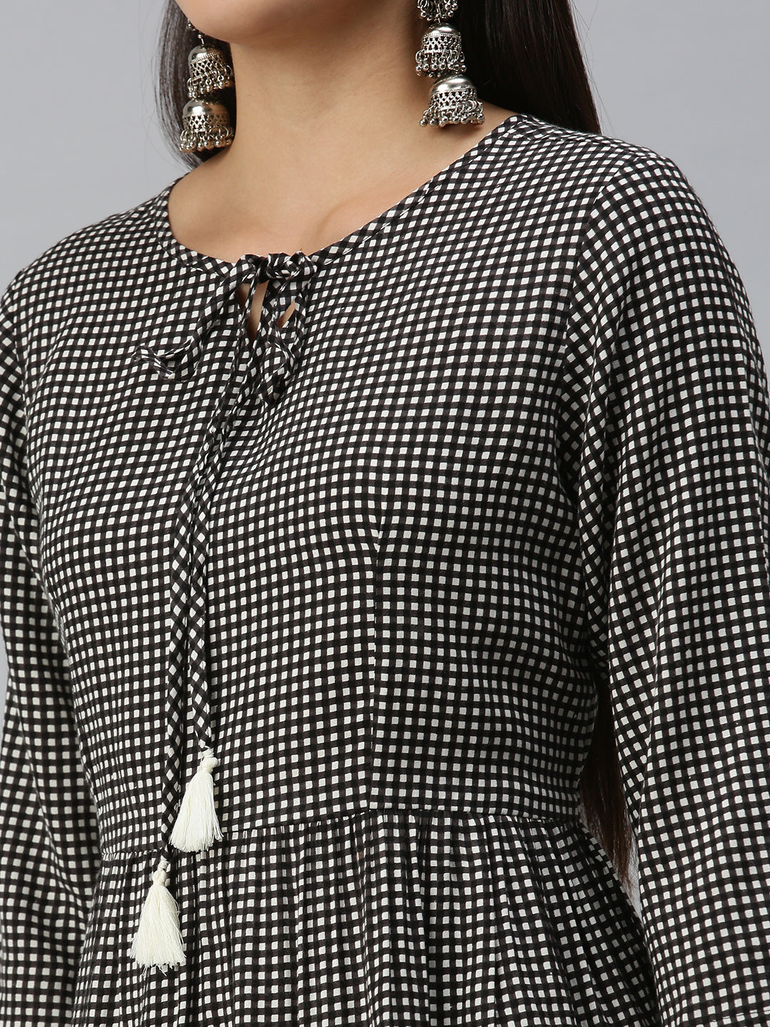 Women's Black Checked A-Line Kurti