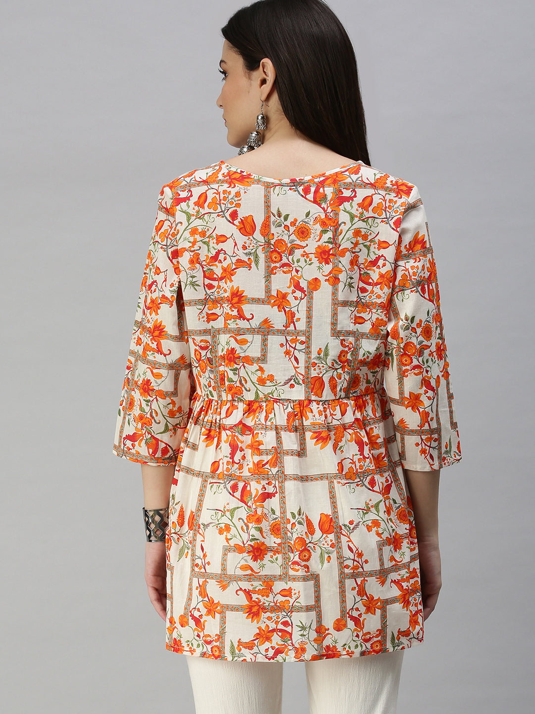 Women's Off White Floral A-Line Kurti