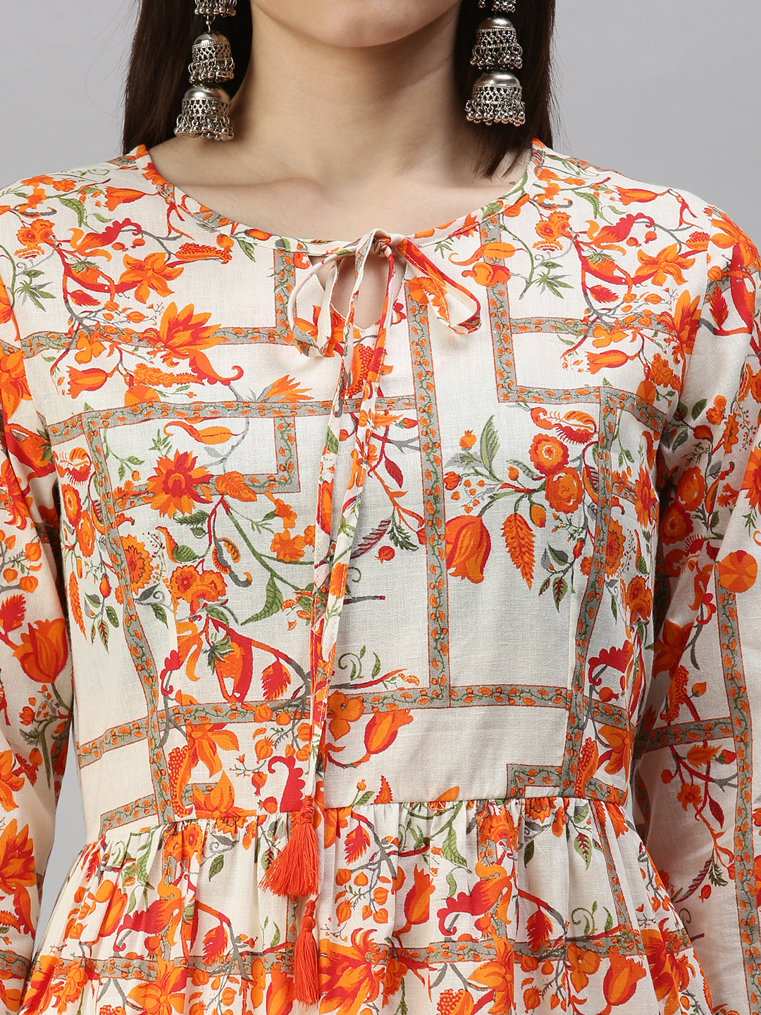 Women's Off White Floral A-Line Kurti