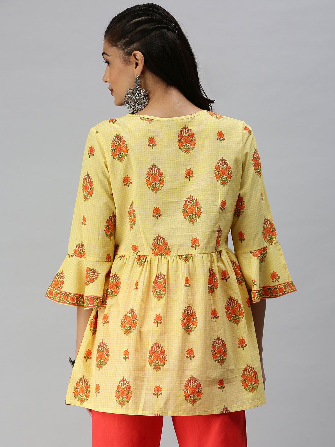 Women's Yellow Printed A-Line Kurti