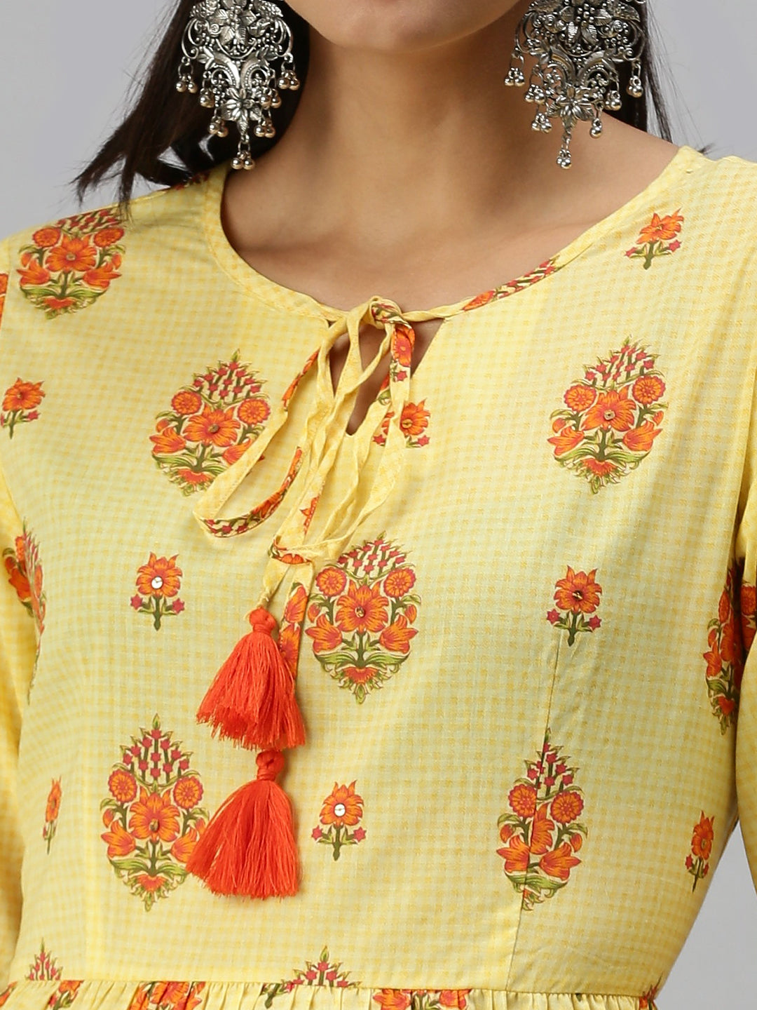 Women's Yellow Printed A-Line Kurti