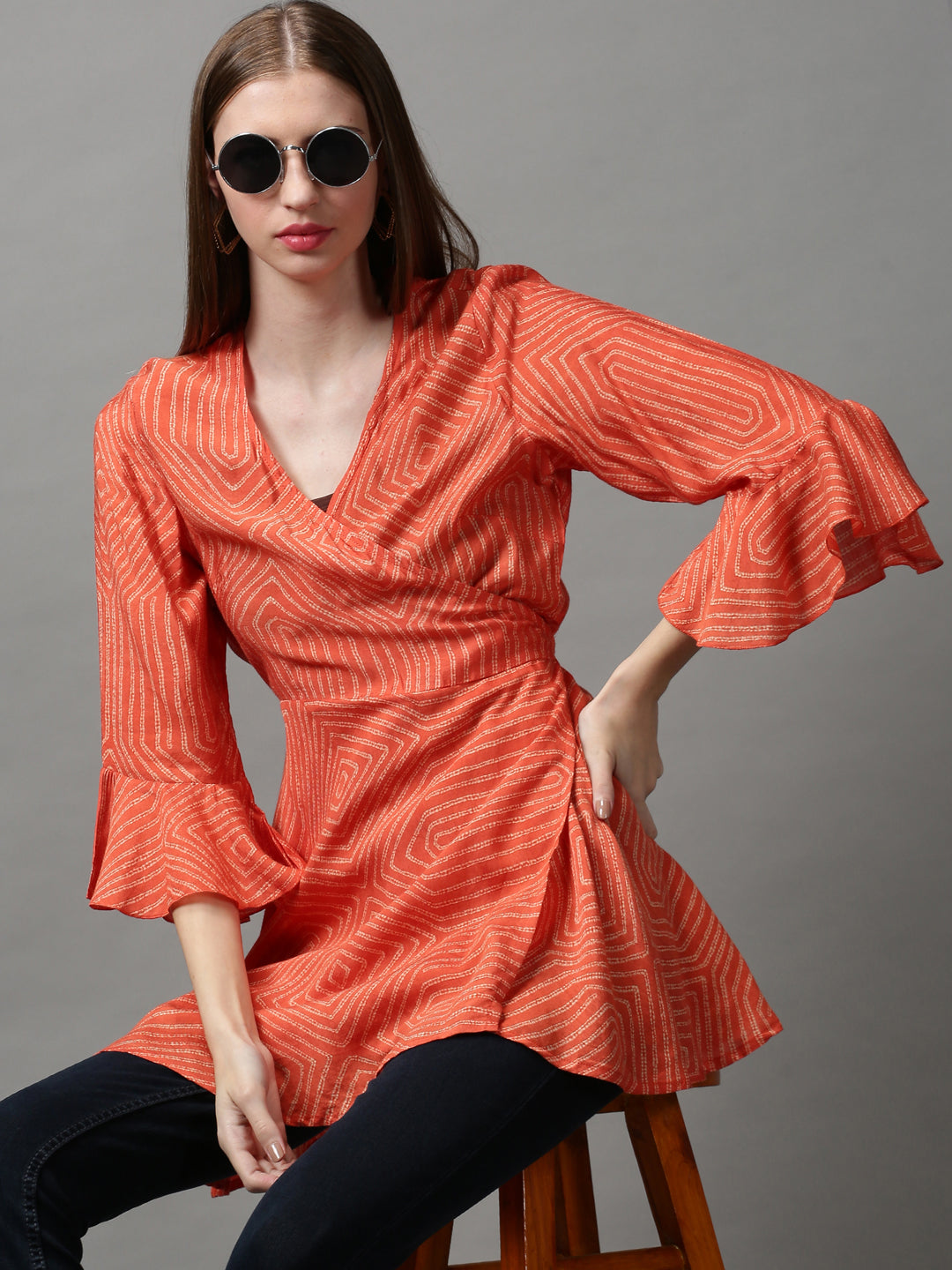 Women's Orange Printed Dress