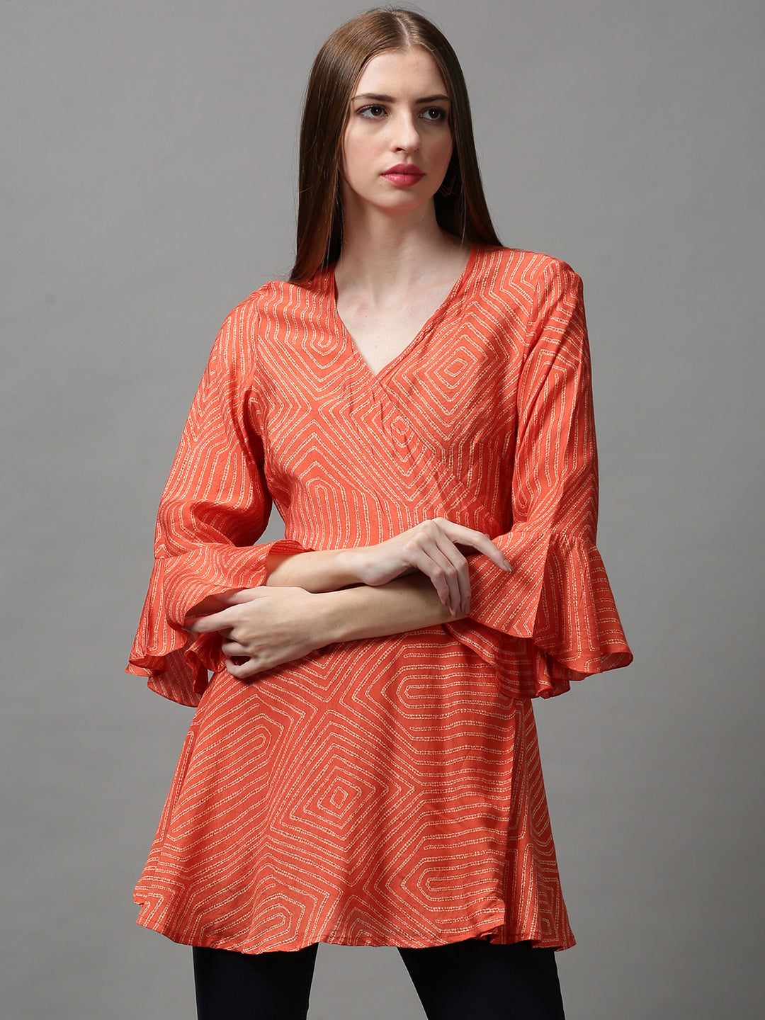 Women's Orange Printed Dress