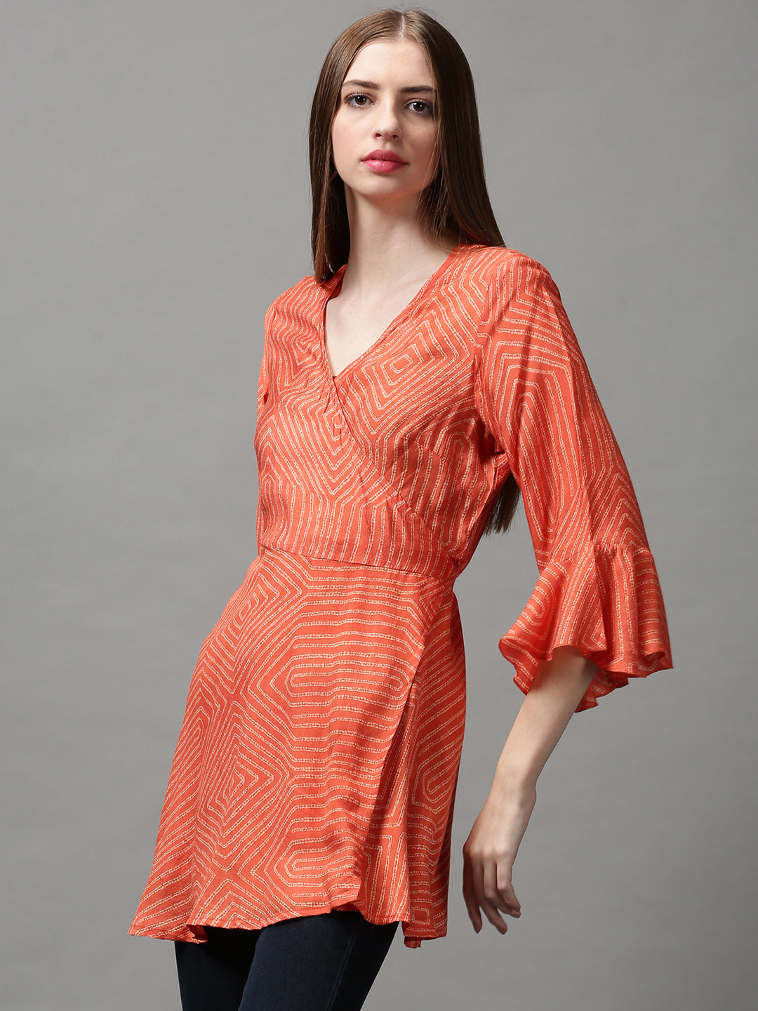 Women's Orange Printed Dress