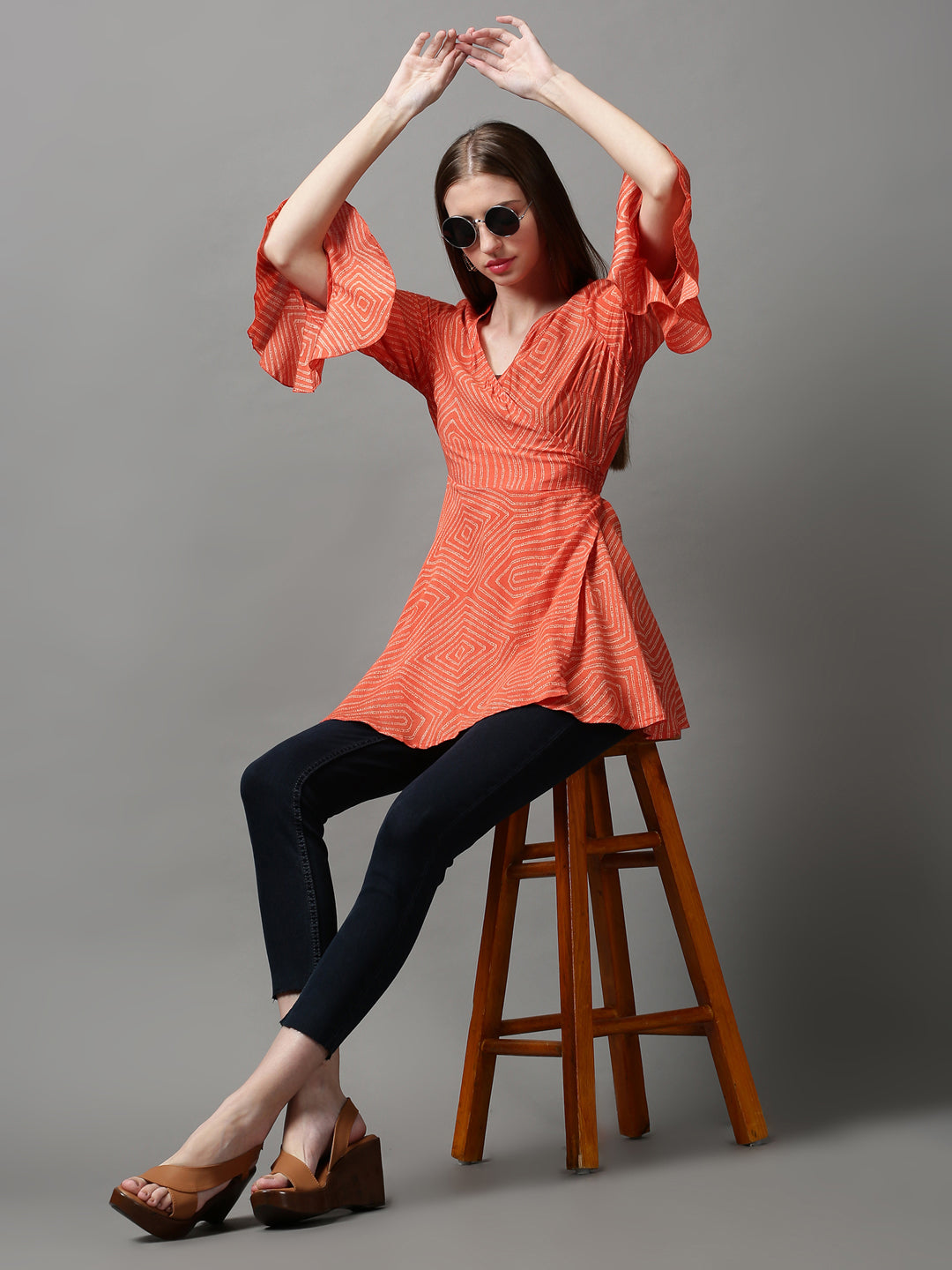 Women's Orange Printed Dress