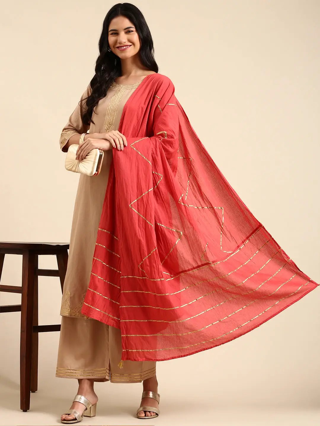 Women's Beige Embroidered Kurta Set