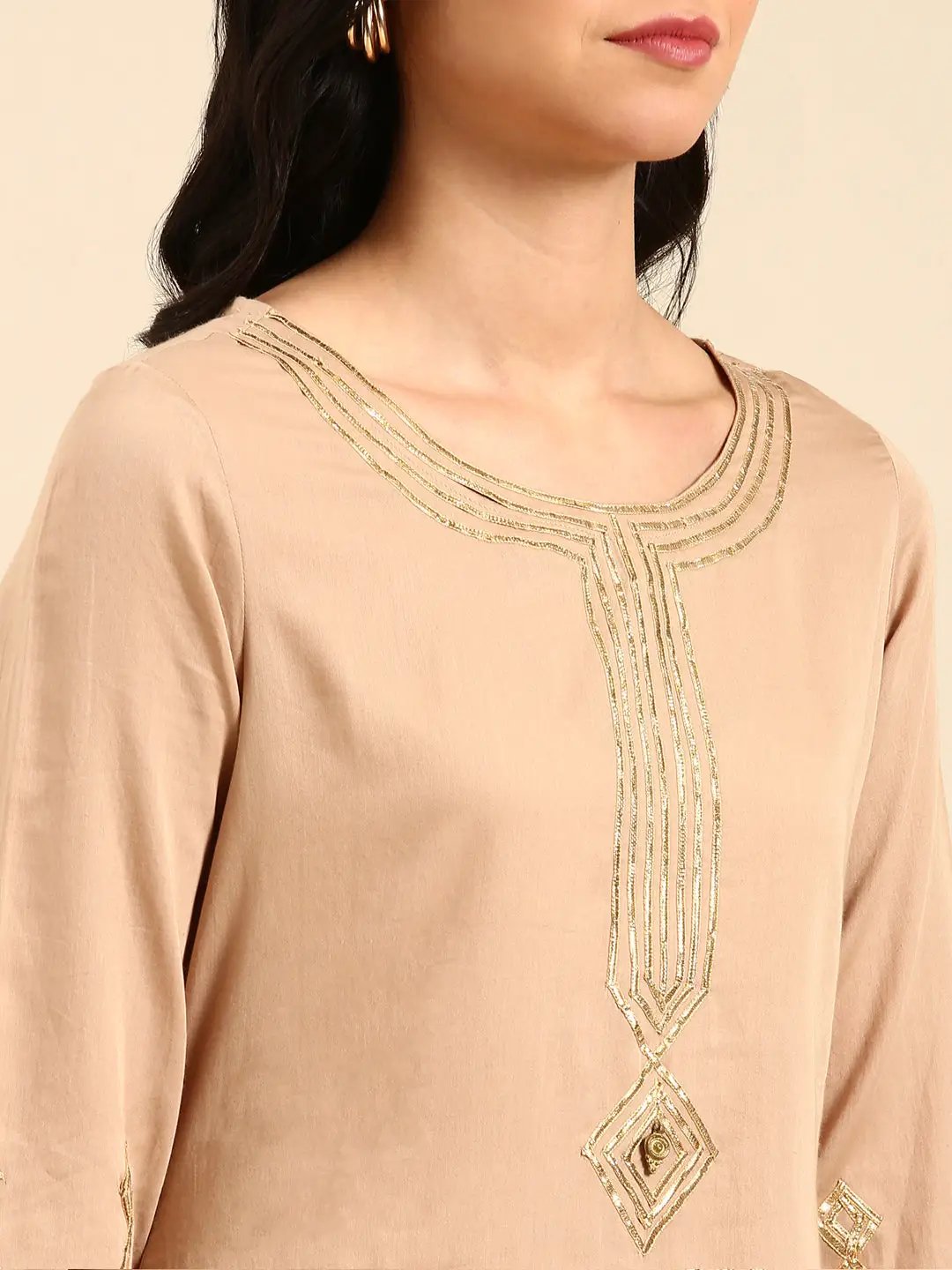 Women's Beige Embroidered Kurta Set