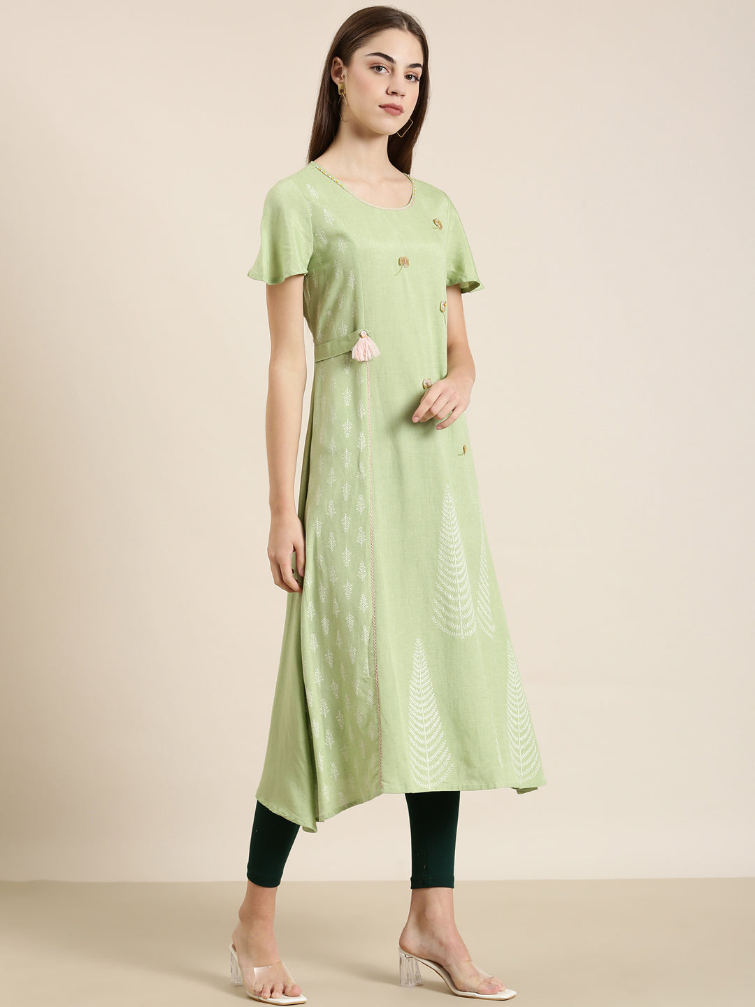 Women Sea Green Solid A-Line Kurta