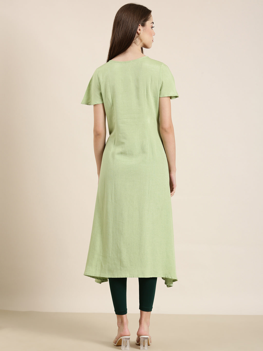 Women Sea Green Solid A-Line Kurta