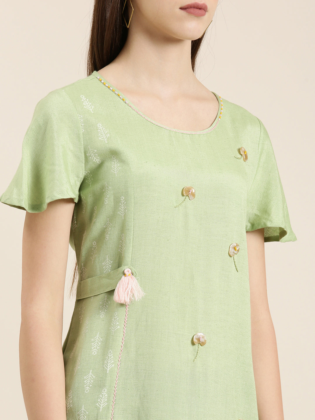 Women Sea Green Solid A-Line Kurta