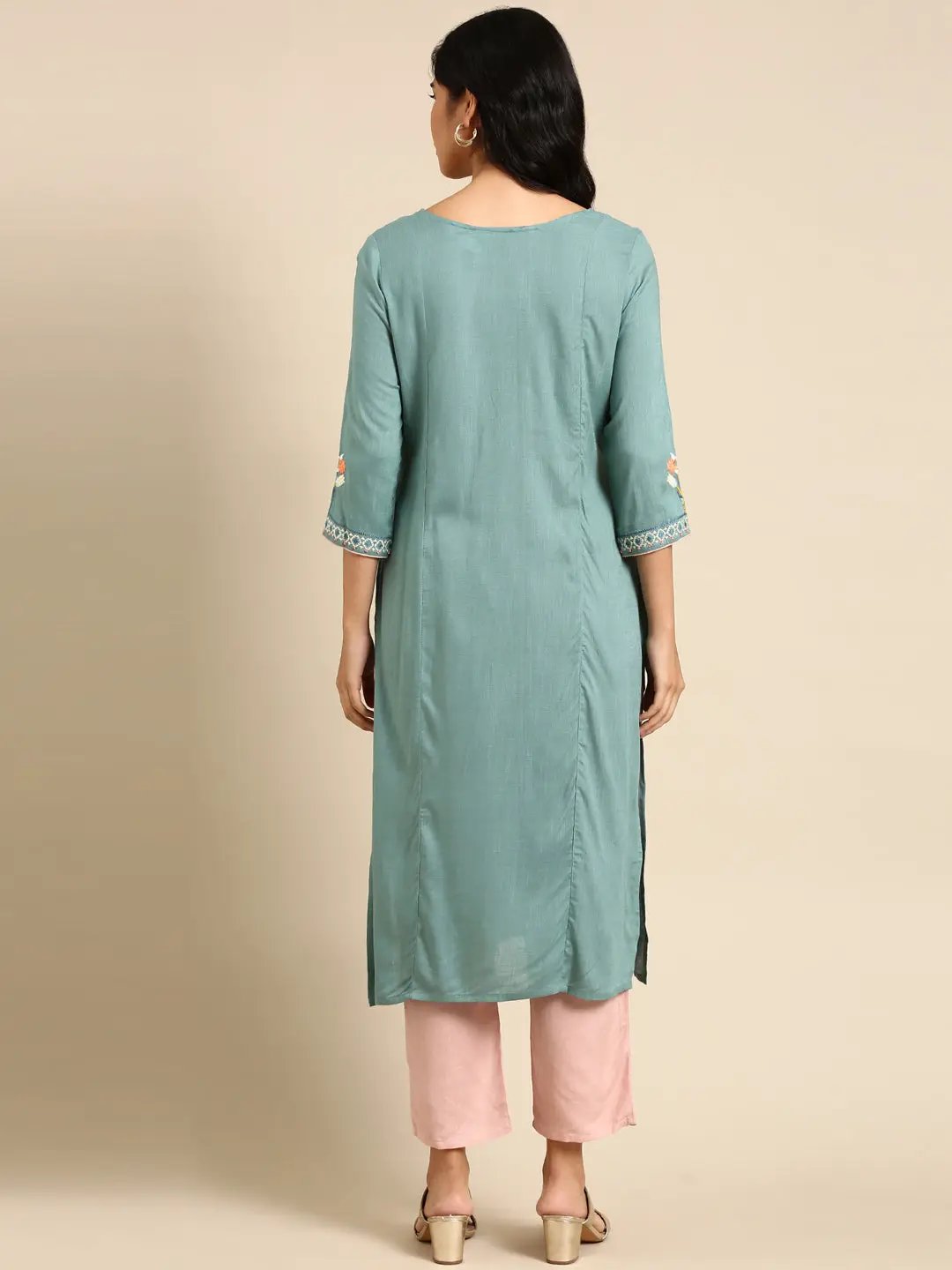 Women's Sea Green Embroidered Kurta Set