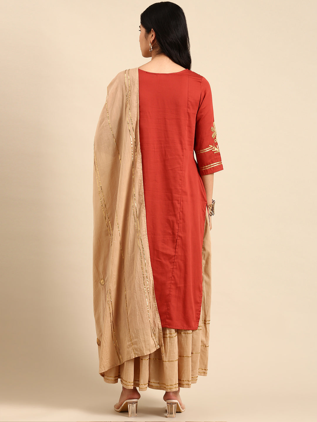 Women's Orange Embroidered Kurta Set