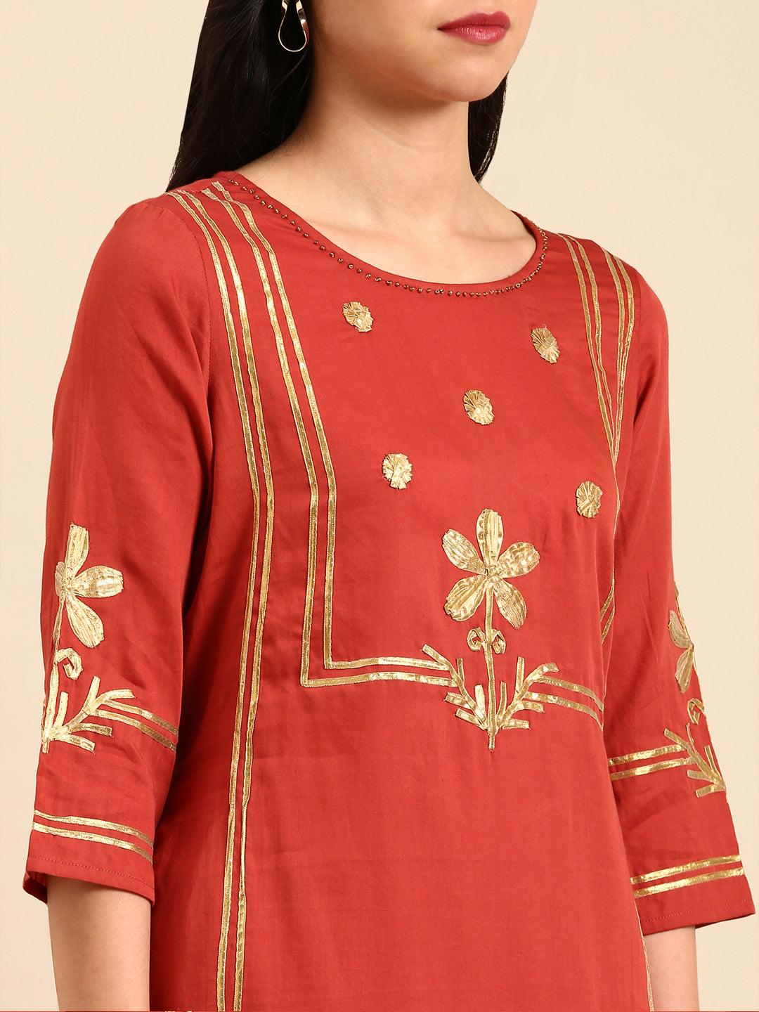 Women's Orange Embroidered Kurta Set