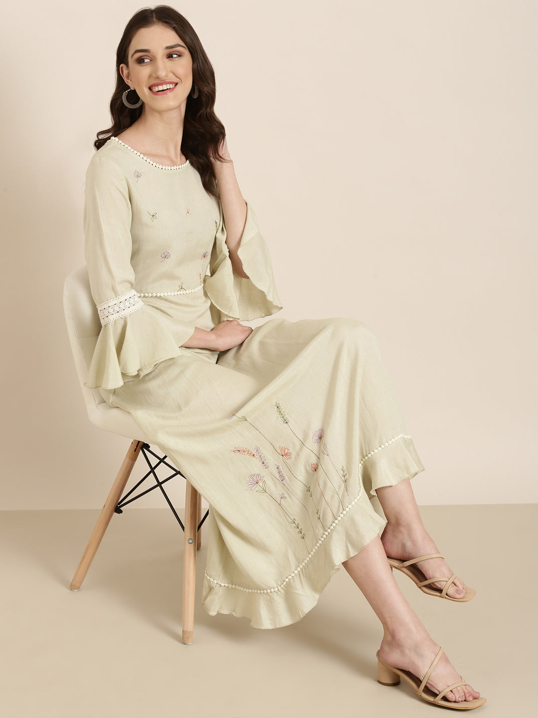 Women Green Solid A-Line Kurta