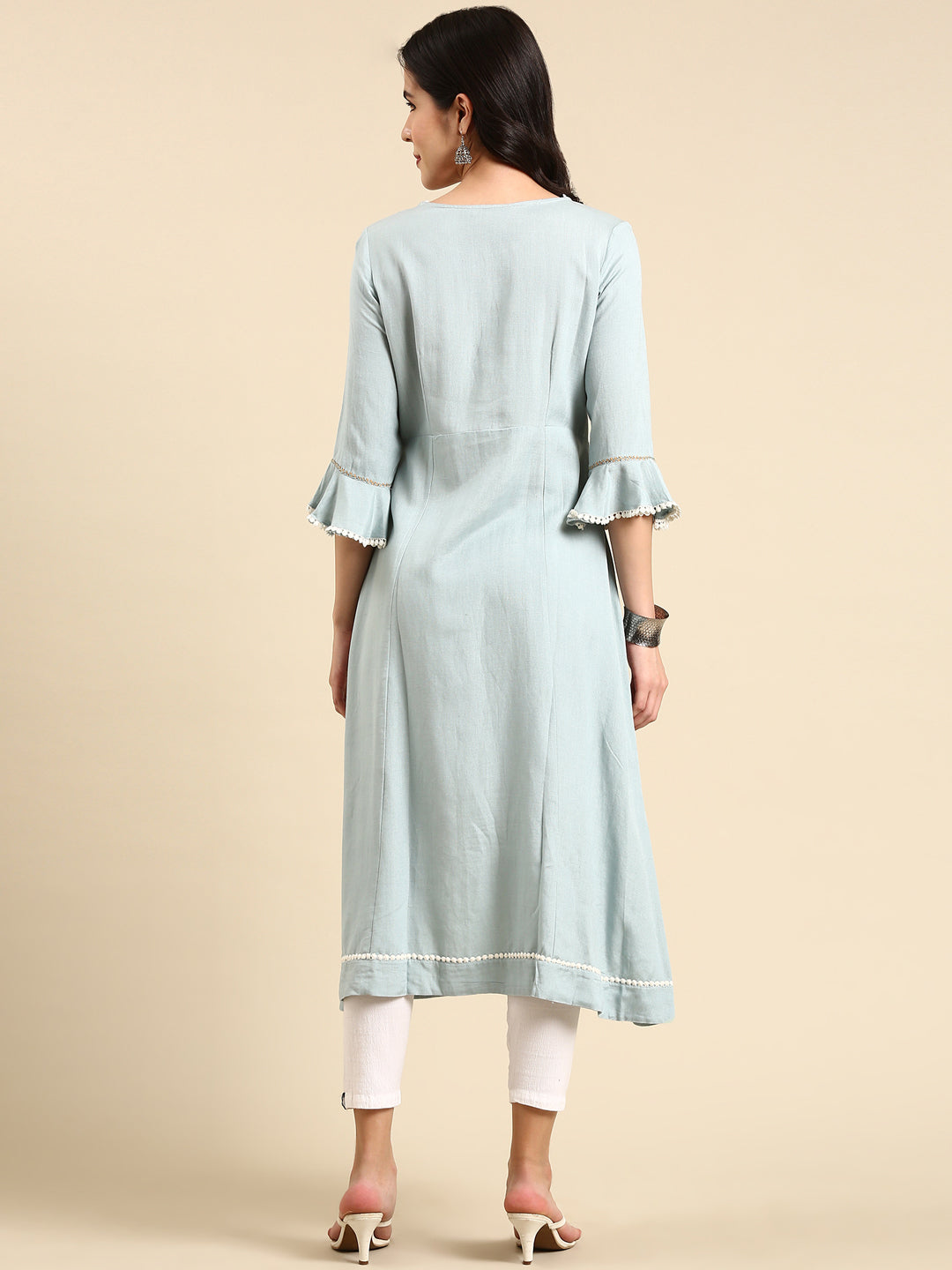 Women's Blue Embroidered A-Line Kurta