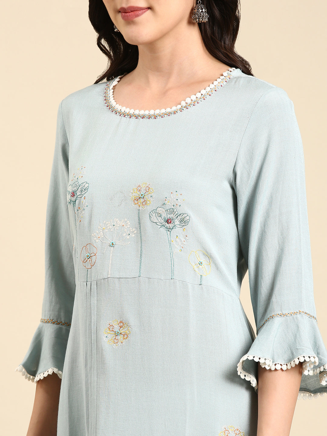 Women's Blue Embroidered A-Line Kurta