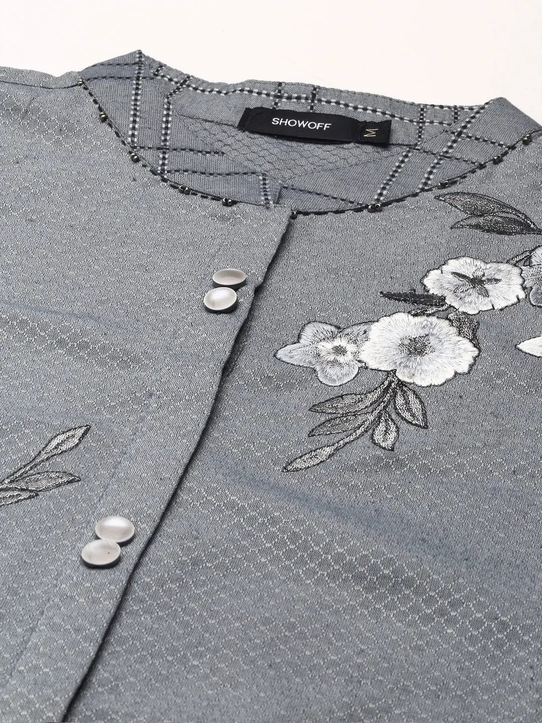 Women's Grey Checked A-Line Kurta