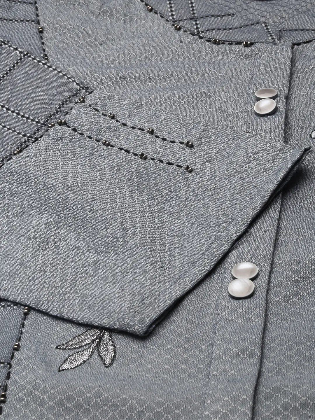 Women's Grey Checked A-Line Kurta