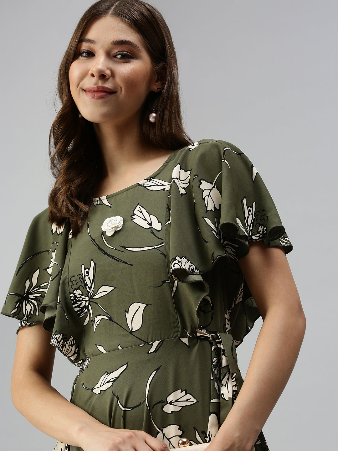 Women's Olive Printed Maxi Dress