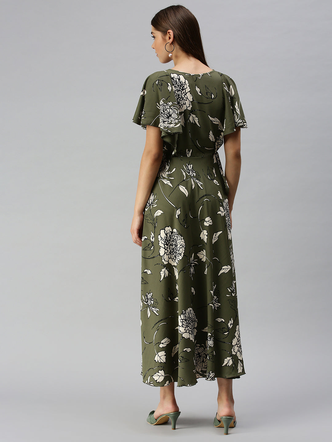 Women's Olive Printed Maxi Dress