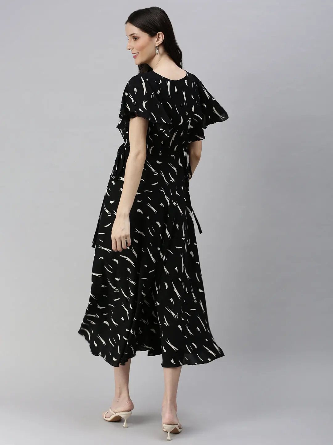 Women's Black Printed Fit and Flare Dress