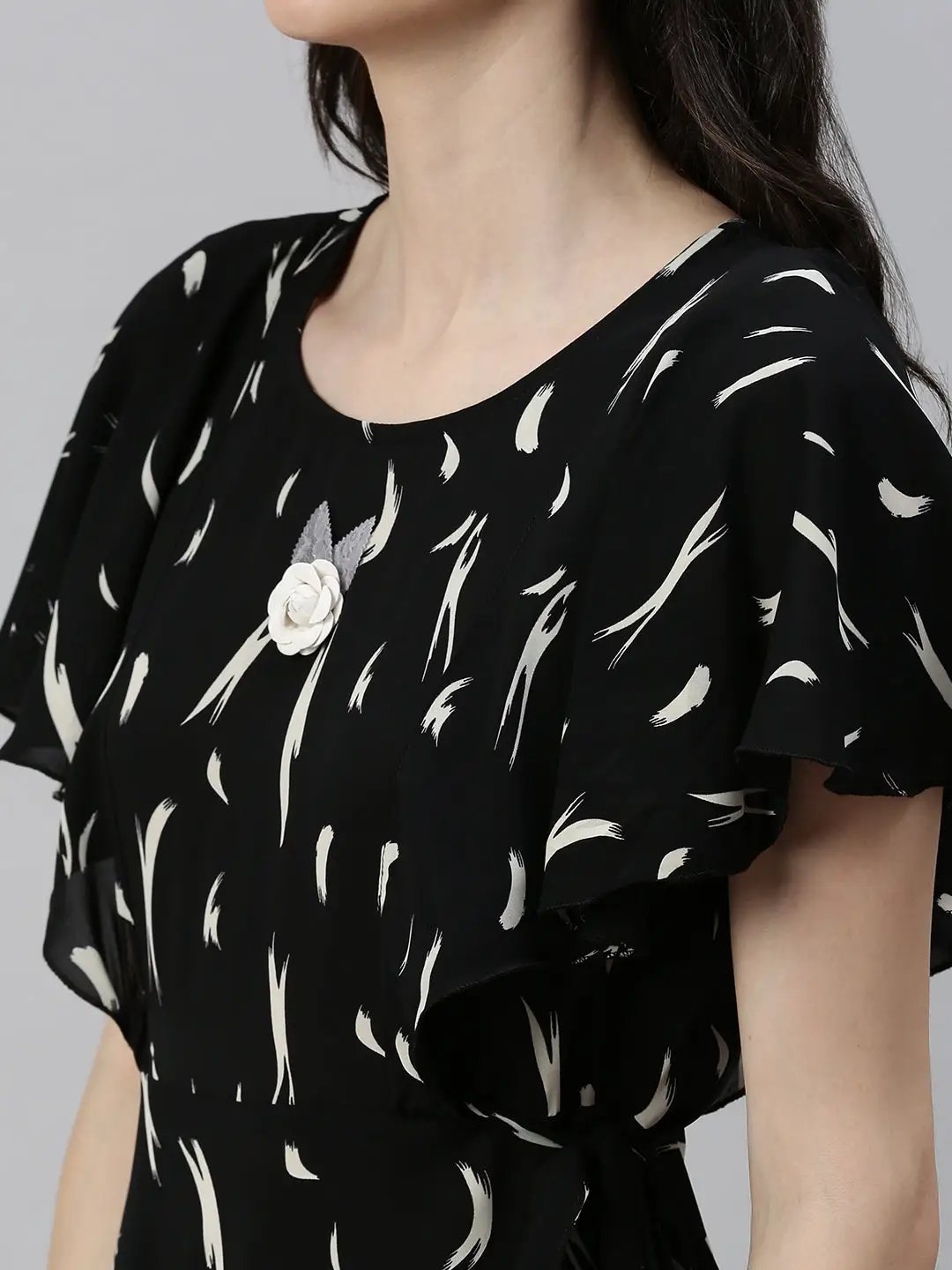 Women's Black Printed Fit and Flare Dress