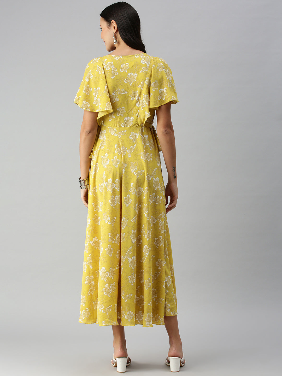 Women's Yellow Floral A-Line Kurta