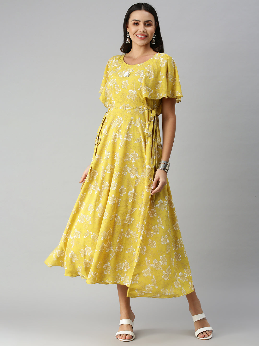 Women's Yellow Floral A-Line Kurta